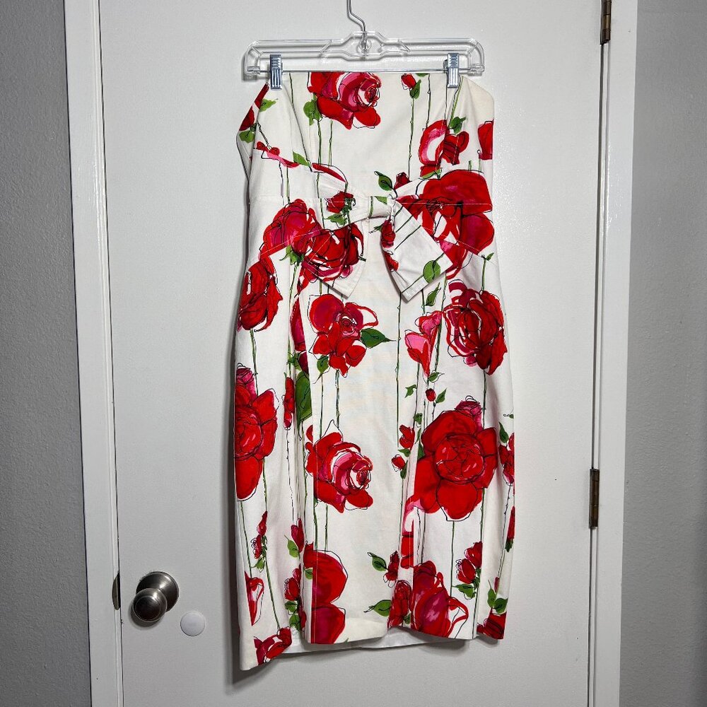 David Meister Flora Rose Strapless Front Bow Dress Women's Size 14